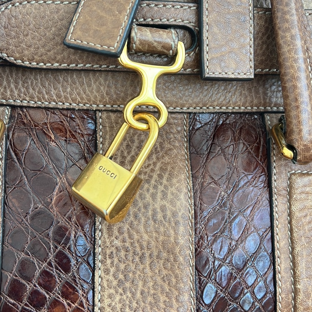 Vintage Gucci Raffia and Crocodile Secret Top Handle - Picture 3 of 17